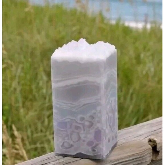 Amethyst and Amber Handmade Opal Crystal Geode Pillar Candle 6" H x 3" W - Picture 1 of 5